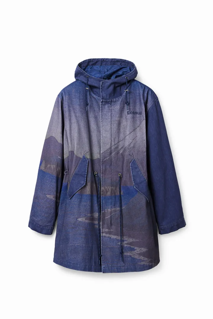Desigual, Parka acolchada desmontable, Algodon, Azul, L