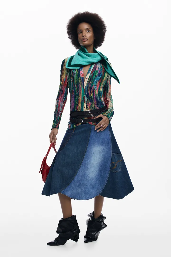 Desigual, Falda denim patch, Mujer, Algodon, Azul, L