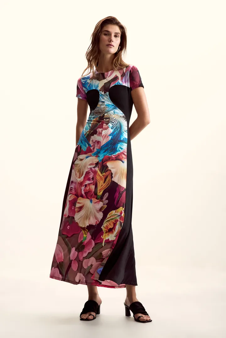 Desigual, Vestido punto flores M. C. Lacroix, Mujer, Poliester, Azul, L