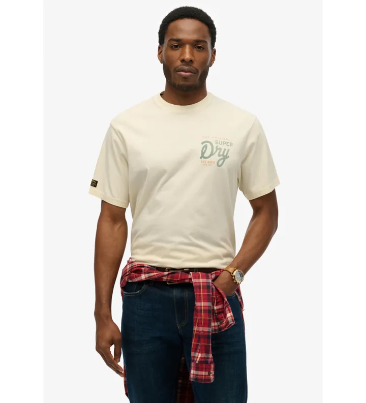 Superdry para hombre. M1012261A Camiseta Tap Room Oversized blanco (L), Casual, Algodón, Manga corta