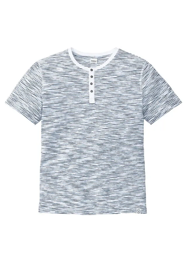 Camiseta de algodón puro con manga corta y cuello henley