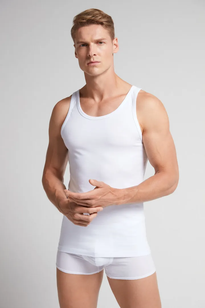 Intimissimi Camiseta de Tirantes de Algodón Superior Elástico Hombre Azul Tamaño L