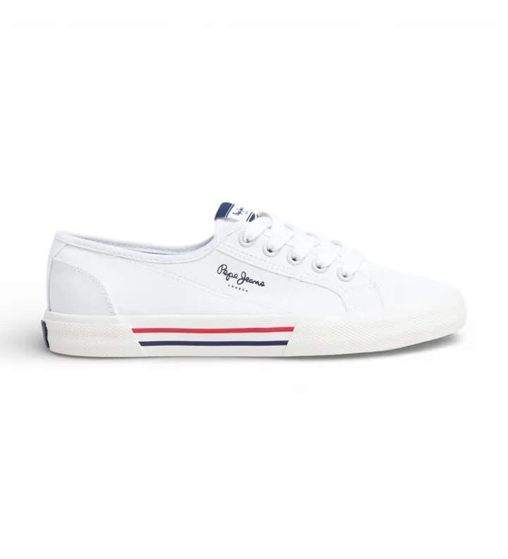 Pepe Jeans para mujer. PLS31287 Zapatillas Brady Basic blanco azulado (36), Tela, Plano, Cordones, Casual, Sostenible