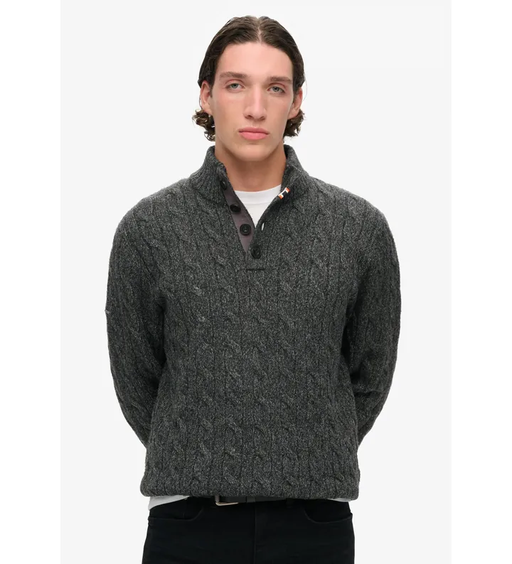Superdry para hombre. M6110623A Jersey de punto trenzado gris (L), Casual, Poliéster