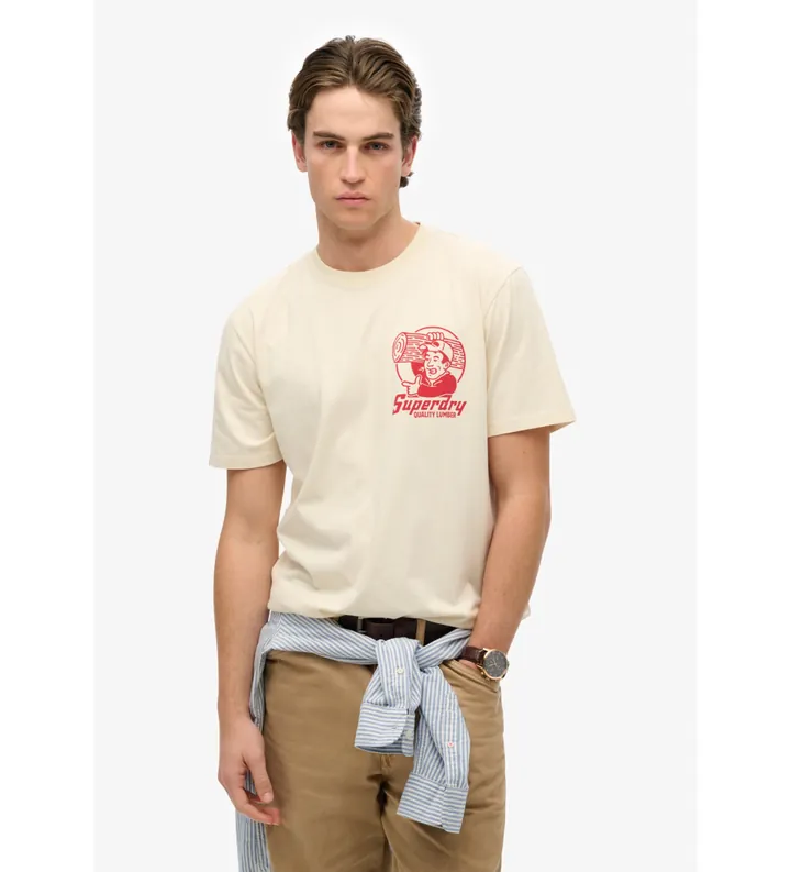 Superdry para hombre. M1012113A Camiseta de corte holgado Trade Tools blanco crema (L), Casual, Algodón, Manga corta