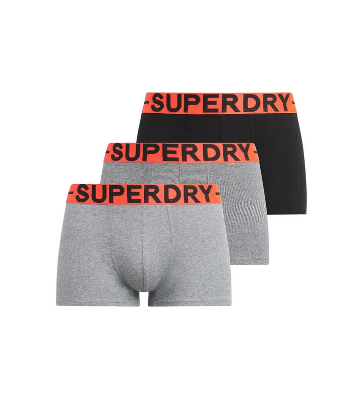 Superdry para hombre. M3110450B Pack de 3 Bóxers Marca gris, negro (L), Homewear, Algodón