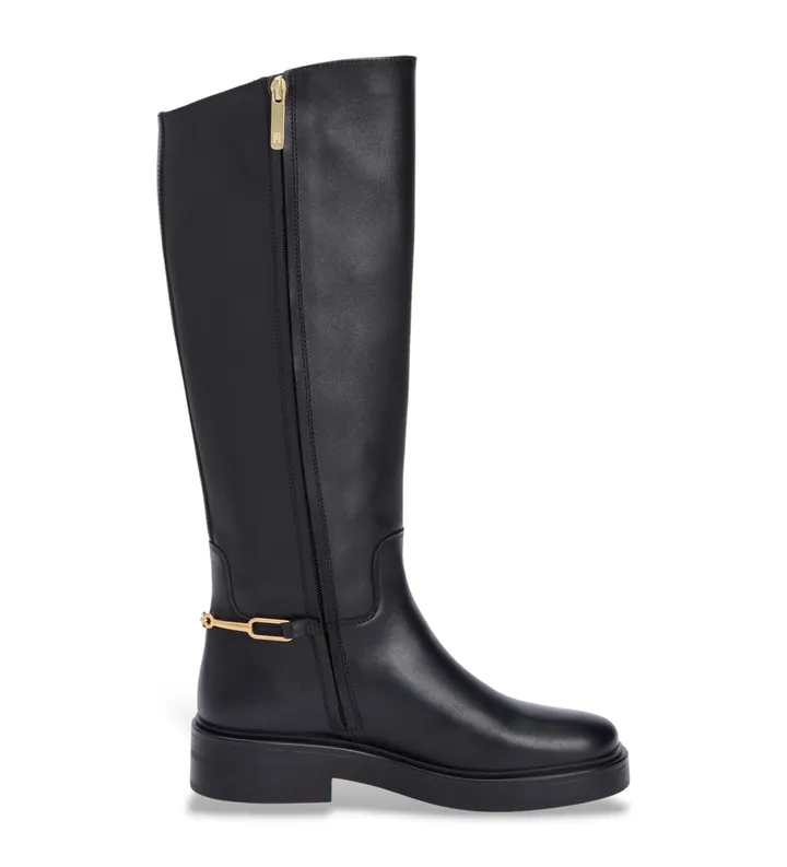 Tommy Hilfiger para mujer. FW0FW08863 Botas de Piel de montar con monograma negro (36), 3 a 5cm, Cremallera, Casual