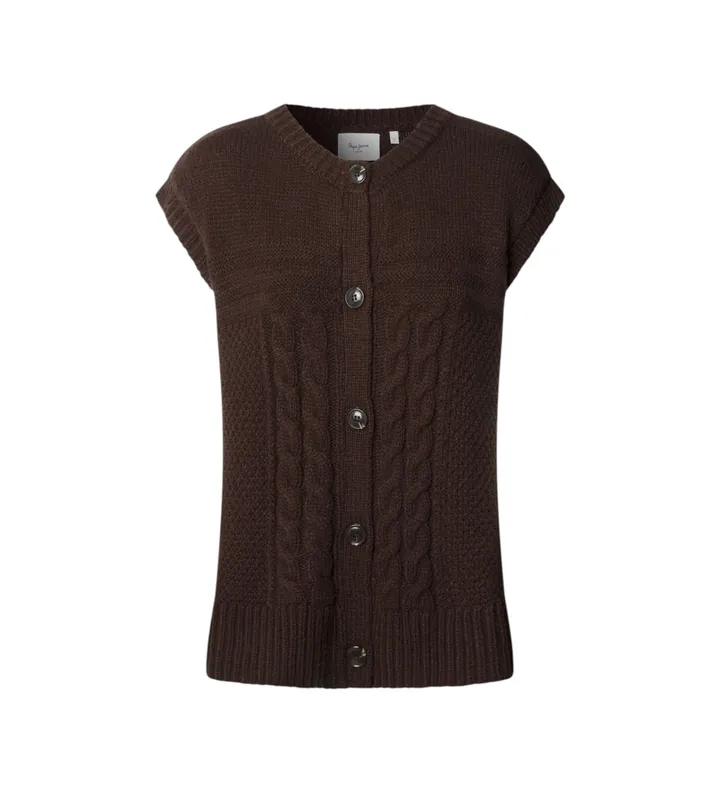 Pepe Jeans para mujer. PL7000052 Chaleco Caresse marrón (L), Casual, Clásico, Poliéster, Manga corta