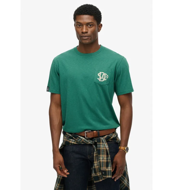 Superdry para hombre. M1012288A Camiseta Merchant Graphic verde (L), Casual, Algodón, Manga corta