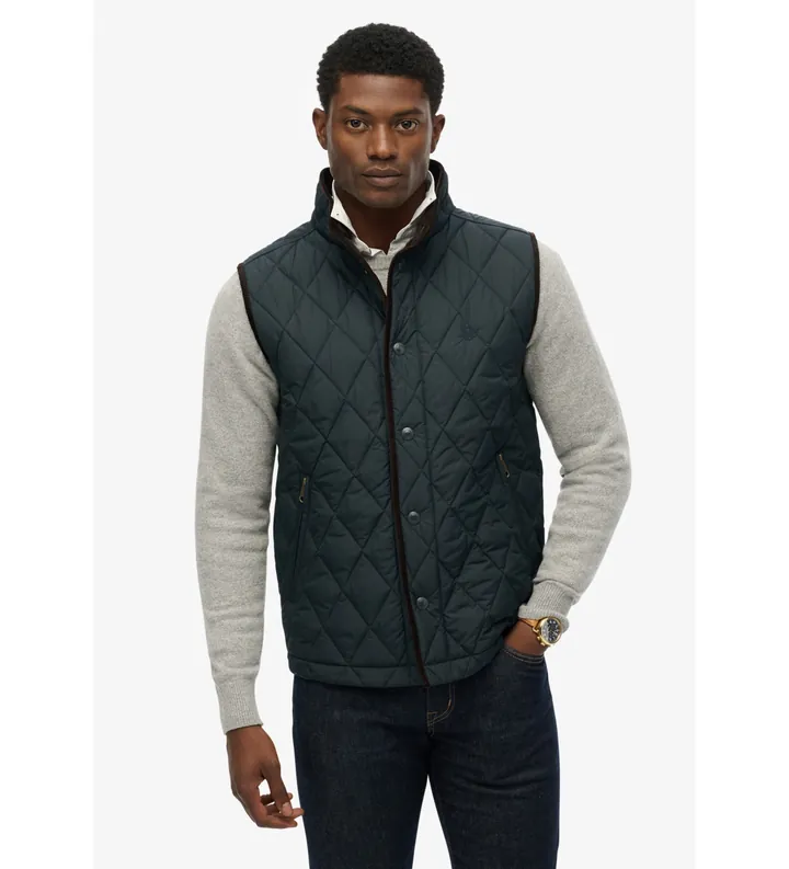 Superdry para hombre. M5012273A Chaleco Acolchado marino (L), Casual, Poliéster Reciclado, Sostenible