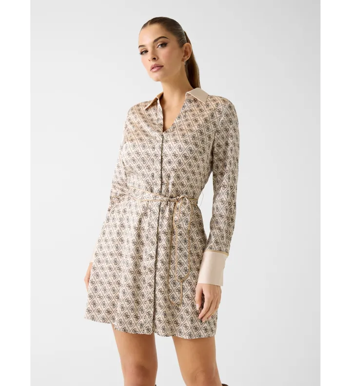 Guess para mujer. W6RK90WF1T2 Vestido Blerta beige (S), Casual, Poliéster, Manga larga