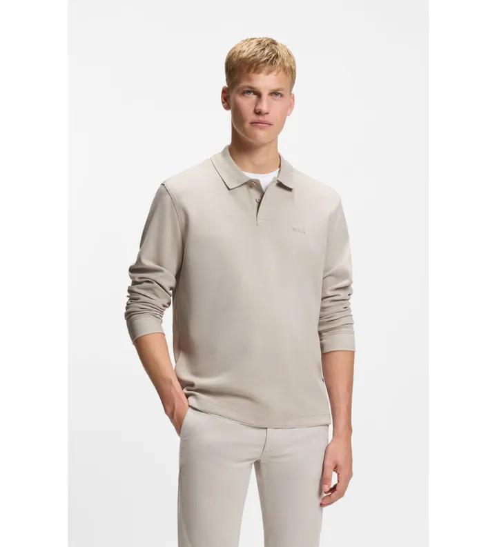BOSS para hombre. 50520710 Polo Estructura Rejilla beige (L), Casual, Algodón, Manga larga