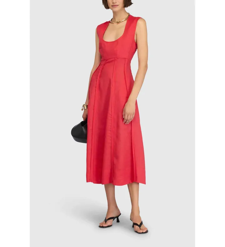 Semicouture para mujer. S6SN23 Vestido Cedar rojo (42), Casual, Lino, Sin mangas / Tirantes