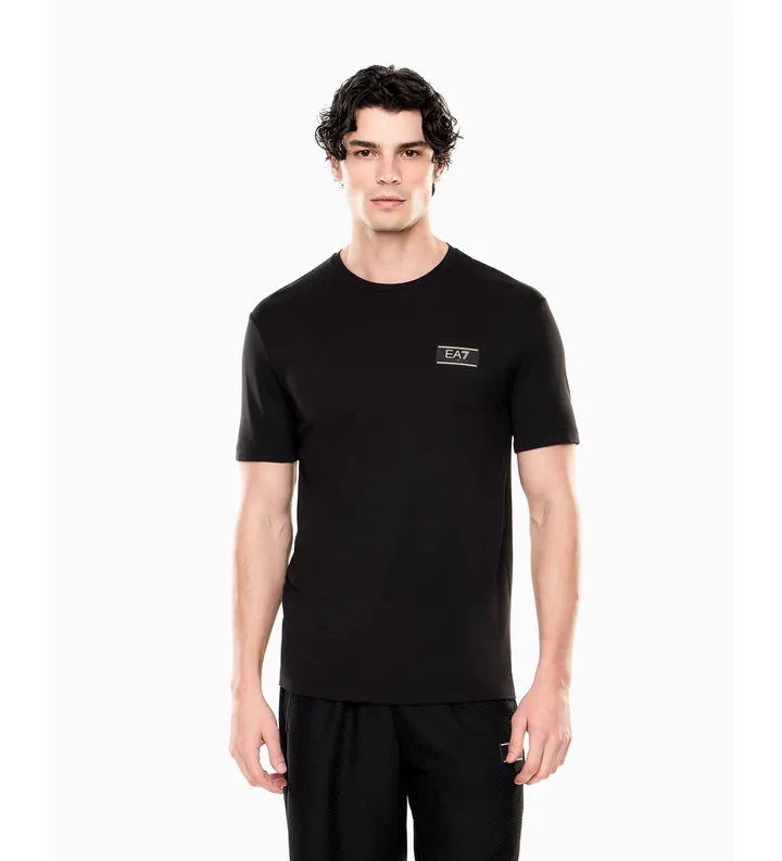EA7 para hombre. 7M001331_AF13739 Camiseta de cuello redondo negro (L), Casual, Algodón, Manga corta