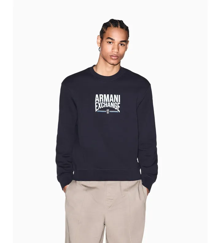 A|X Armani Exchange para hombre. XM002446AF22124UB101 Sudadera Diagonal Fleece marino (L), Casual, Algodón