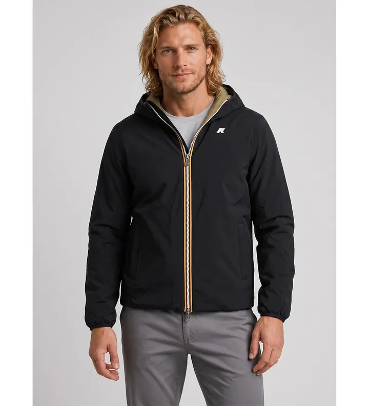 K-way para hombre. K6128VW Chaqueta Reversible Jack St Warm Double negro, verde (L), Casual, Nylon