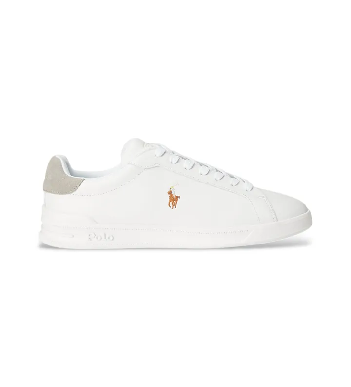 Polo Ralph Lauren para hombre. 809940762002 Zapatillas de piel Heritage blanco, gris (39), Plano, Cordones, Casual