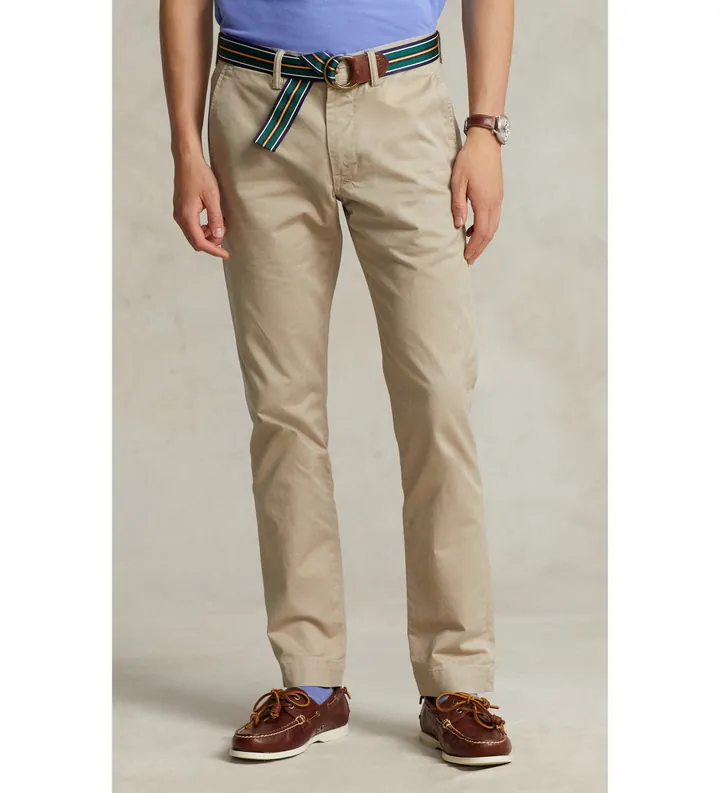 Polo Ralph Lauren para hombre. 710778778001 Pantalón chino elástico Slim Fit lavado beige (30/32), Casual, Algodón