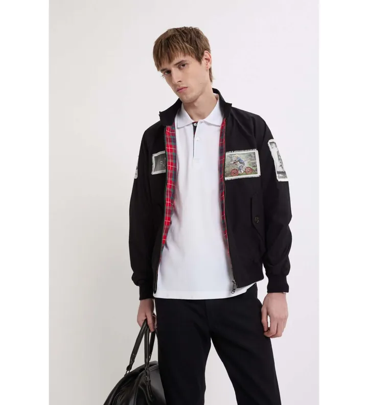 Baracuta para hombre. BRCPS1183BCNY1 Chaqueta Gavin Watson Patches negro (XL), Casual, Poliéster