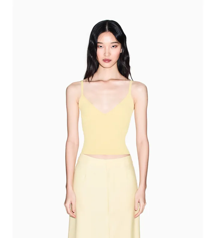 A|X Armani Exchange para mujer. XW001902AF10352U2149 Top de punto amarillo (XS), Casual, Viscosa, Sin mangas / Tirantes