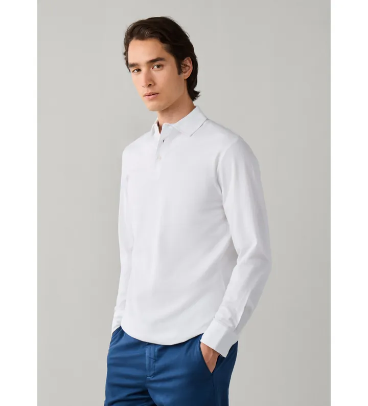 Hackett London para hombre. HM5500041 polo piqué manga larga fit clásico blanco (L), Casual, Algodón