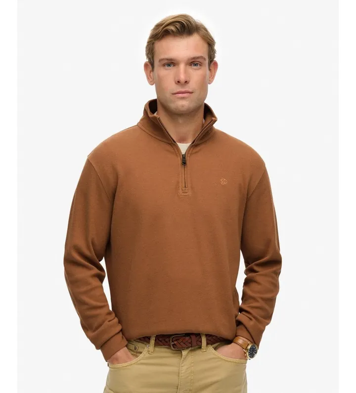 Superdry para hombre. M2014342A Sudadera con media cremallera RIB marrón (L), Casual, Algodón