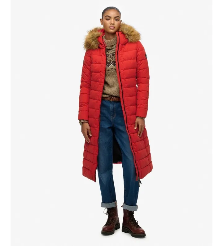 Superdry para mujer. W5012141A Chaqueta acolchada New Arctic Long rojo (L), Casual, Poliéster
