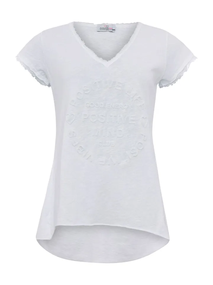 Zwillingsherz Camiseta 'Positive Mind' blanco moteado