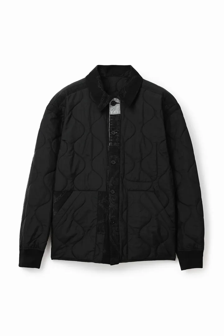 Desigual, Sobrecamisa acolchada patch, Poliamida, Negro, L