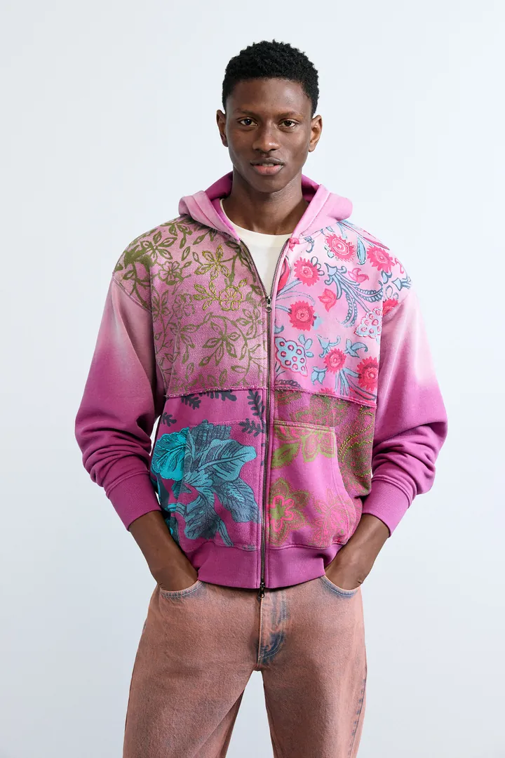 Desigual, Sudadera cremallera flores, Hombre, Algodon, Rojo, L
