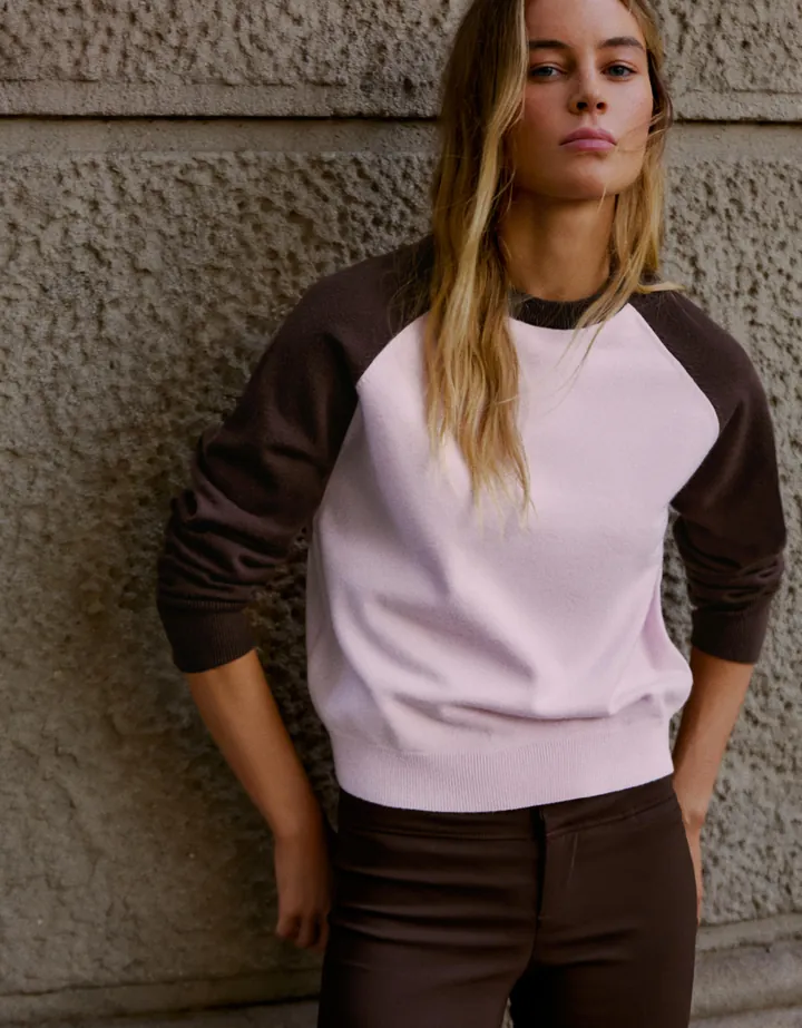 Bershka Jersey Cuello Redondo Ranglan Mujer L Rosa