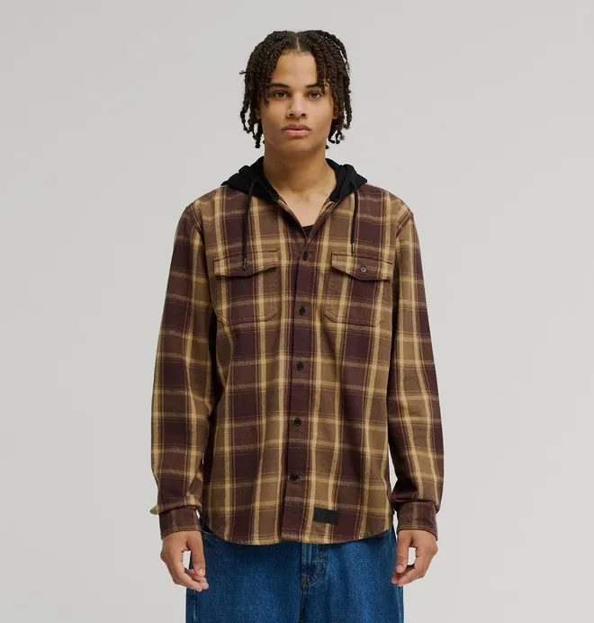 Ruckus - Camisa de manga larga con capucha Marrón Hombre