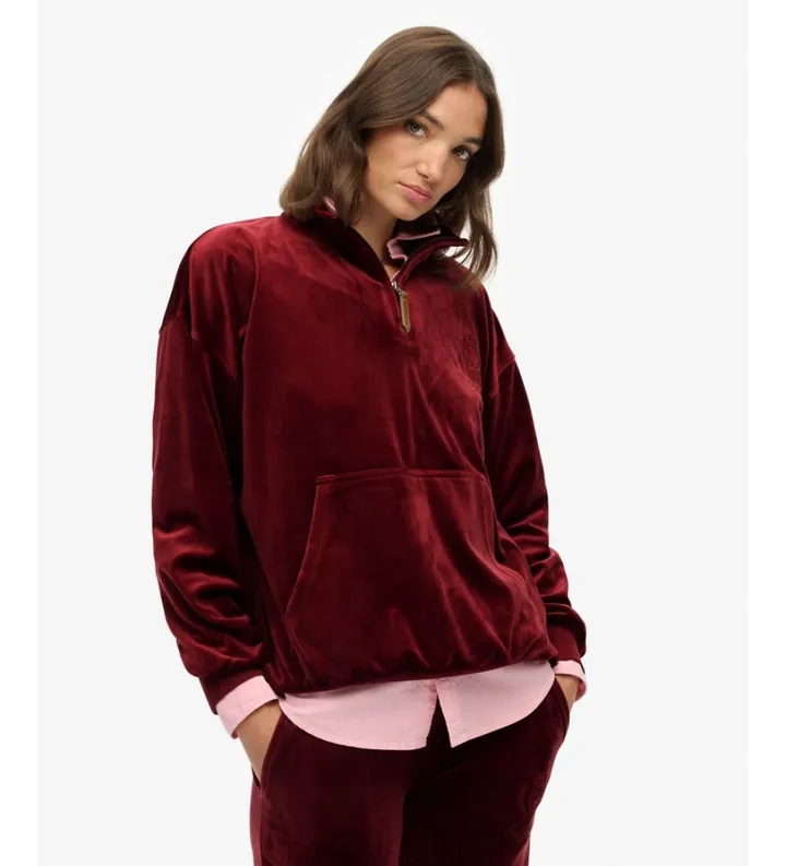 Superdry para mujer. W2012383A Sudadera con cremallera Country Club Velour granate (M), Casual, Poliéster