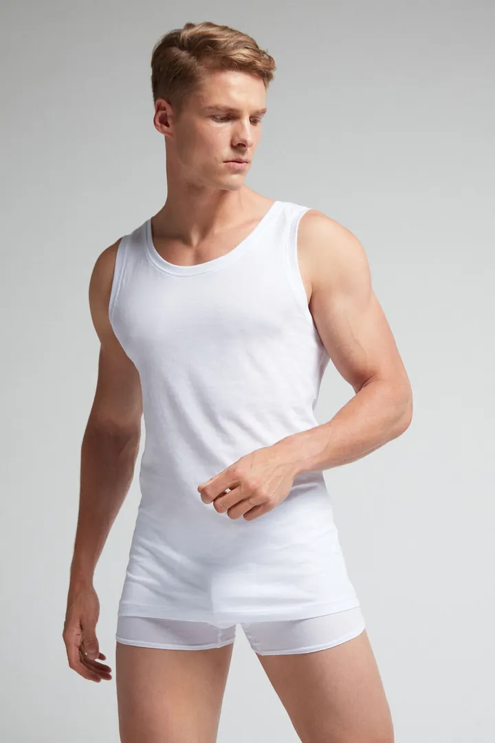Intimissimi Camiseta de Tirantes con Escote Redondo de Algodón Superior Extrafino Hombre Blanco Tamaño L