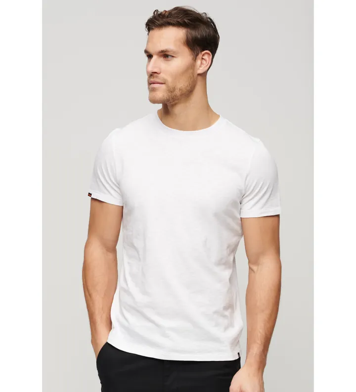 Superdry para hombre. M1011888A Camiseta de manga corta flameada con cuello redondo blanco (XL), Casual, Algodón
