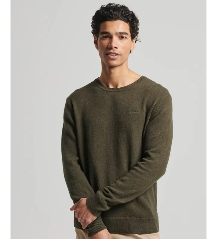 Superdry para hombre. M6110564A Jersey de cuello redondo Essential verde (M), Casual, Nylon