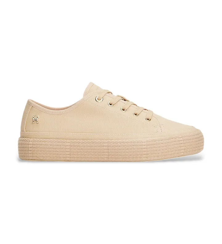Tommy Hilfiger para mujer. FW0FW08404 Zapatillas con monograma TH beige (36), Tela, Plano, Cordones, Casual