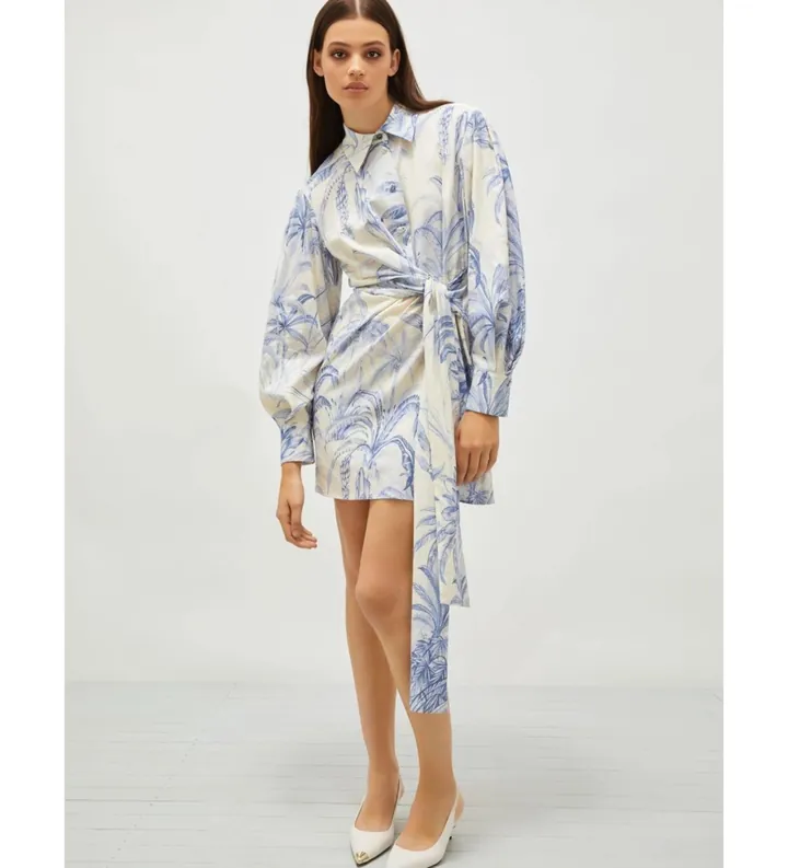 Marella para mujer. 2513221131200 Vestido con fajín Idioma azul (40), Casual, Viscosa, Manga larga