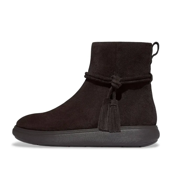 Fitflop para mujer. E3B-167 Botines de ante con borlas IQ-Comff chocolate (36), Marrón, Plano, Cremallera, Casual