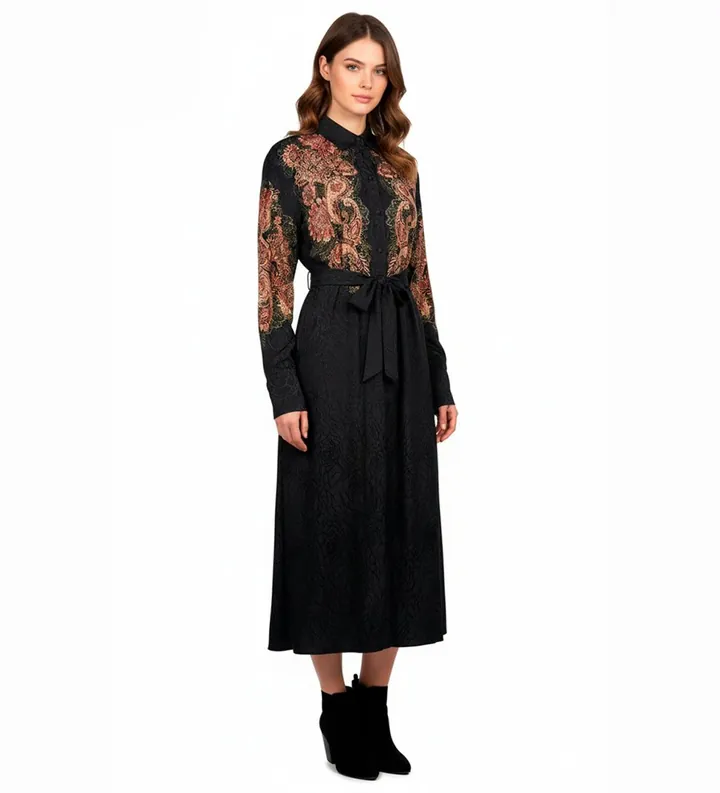 Twinset para mujer. 252TP2045 Vestido Jacquard negro (40), Casual, Viscosa, Manga larga