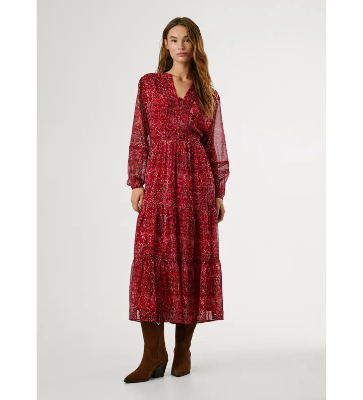 Pepe Jeans para mujer. PL9537703 Vestido Miley rojo (S), Casual, Poliéster, Manga larga