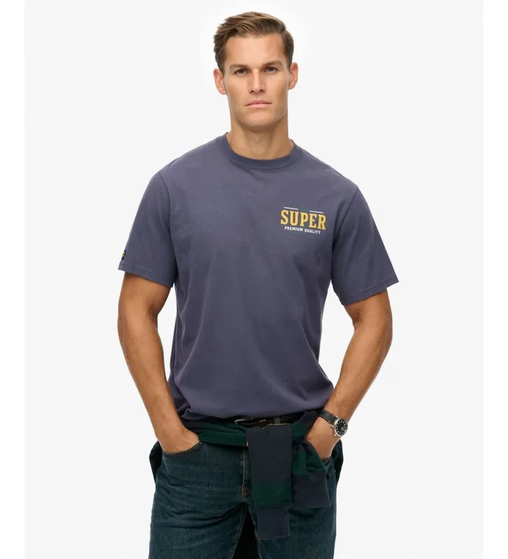 Superdry para hombre. M1012261A Camiseta Tap Room Oversized marino (L), Casual, Algodón, Manga larga