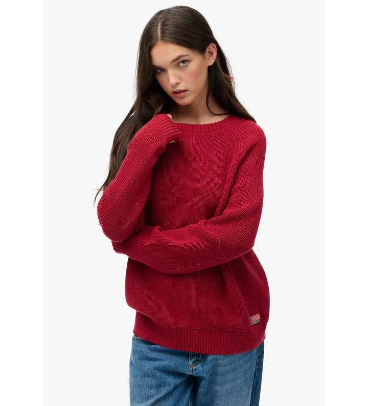 Superdry para mujer. W6110672A Jersey Relaxed Ribbed Knitted granate (L), Rojo, Casual, Algodón
