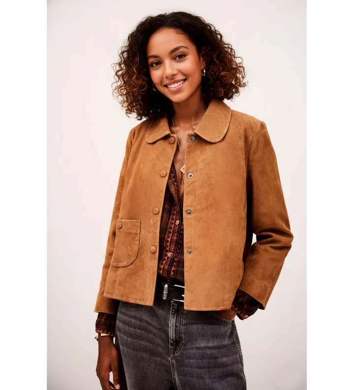 BA&SH para mujer. 1H24MILA Chaqueta Milas marrón (34), Casual, Piel