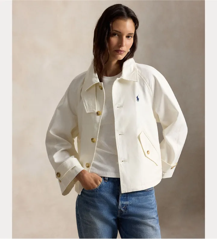 Polo Ralph Lauren para mujer. 211A93141002 Chaqueta Twill blanco (L), Casual, Algodón