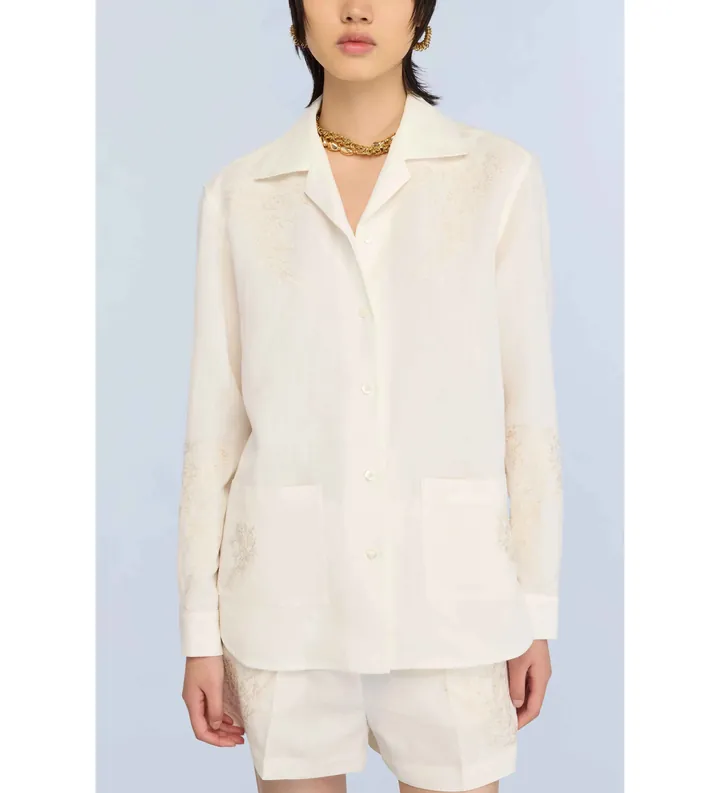Semicouture para mujer. S6SM40 Camisa Olive blanco roto (42), Beige, Casual, Viscosa, Manga larga
