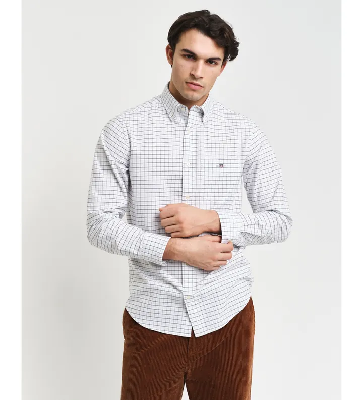 Gant para hombre. 3240255 Camisa Oxford Clásica Regular Fit A Cuadros Tattersall blanco (M), Casual, Manga larga, Algodón Orgánico, Sostenib