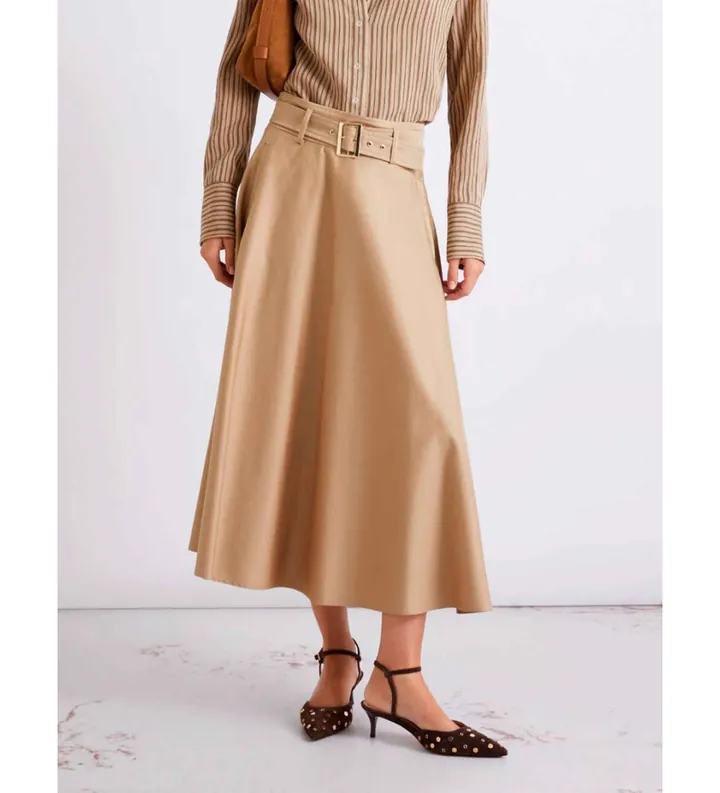 Marella para mujer. 2613101101200 Falda de raso de algodón elástico hidrorrepelente Mlltappeto beige (40), Marrón, Casual