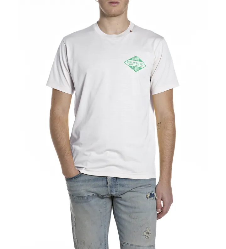 Replay para hombre. M3344.000.2660 Camiseta logotipo blanco (M), Casual, Algodón, Manga corta