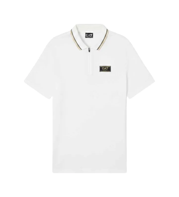 EA7 para hombre. 7M001333_AF13739 Polo de punto premium Label blanco (L), Casual, Algodón, Manga corta